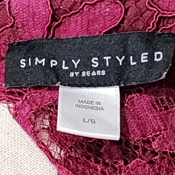 Simply Styled by Sears Lace Knee Length Burgundy Dress Size L Made In India - Picture 3 of 11